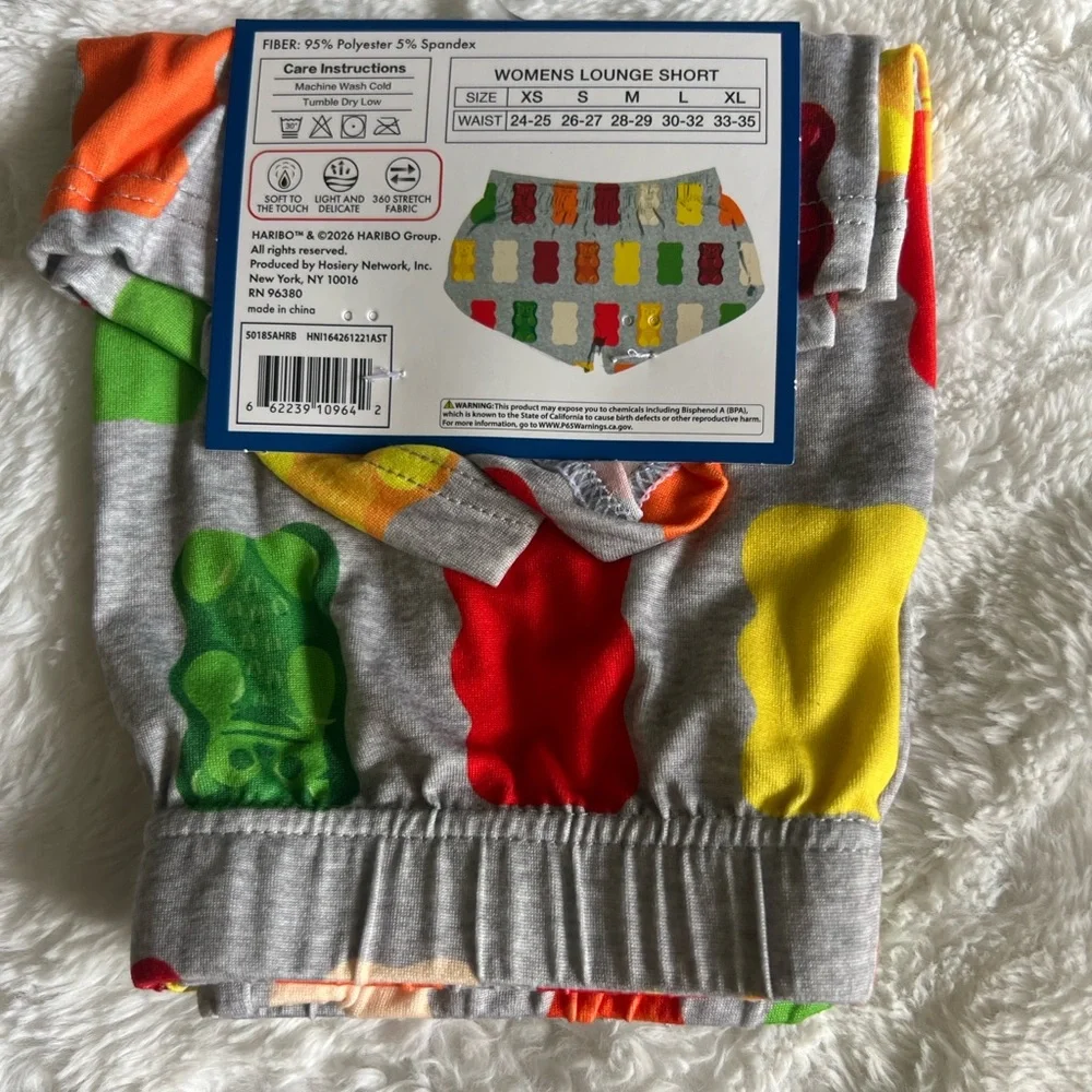Haribo Gummy Bear Women’s Lounge Shorts Gray Candy Print Pajama Shorts Size L